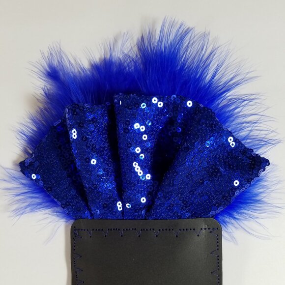 NEW Royal Blue Sequin Ruffle & Feather Pocket Square Insert - Picture 8 of 9